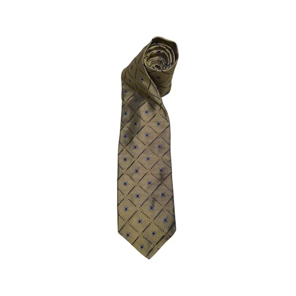 Robert Talbott Vintage Gold Blue Diamond Geo Print Silk Necktie Tie